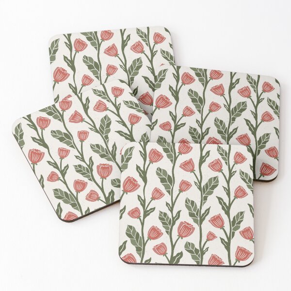 Item preview, Vintage striped florals in crimson red and artichoke green designed and sold by Larissa Yeung Fung.