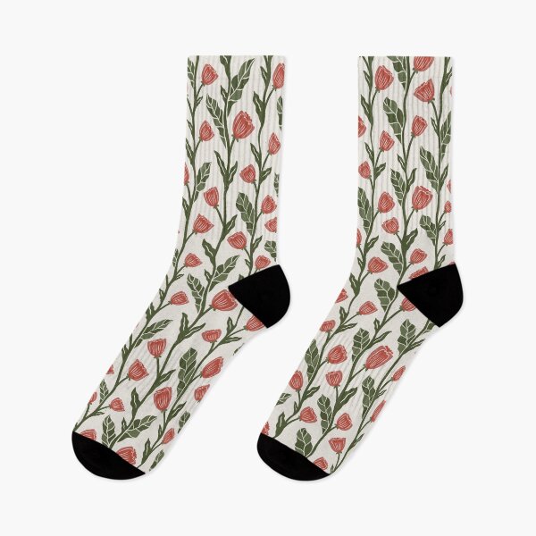 Item preview, Vintage striped florals in crimson red and artichoke green designed and sold by Larissa Yeung Fung.