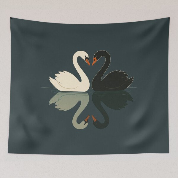 Item preview, Black and White Swans Love Reflection – Minimal Romantic T-Shirt designed and sold by KDesignCrafts.