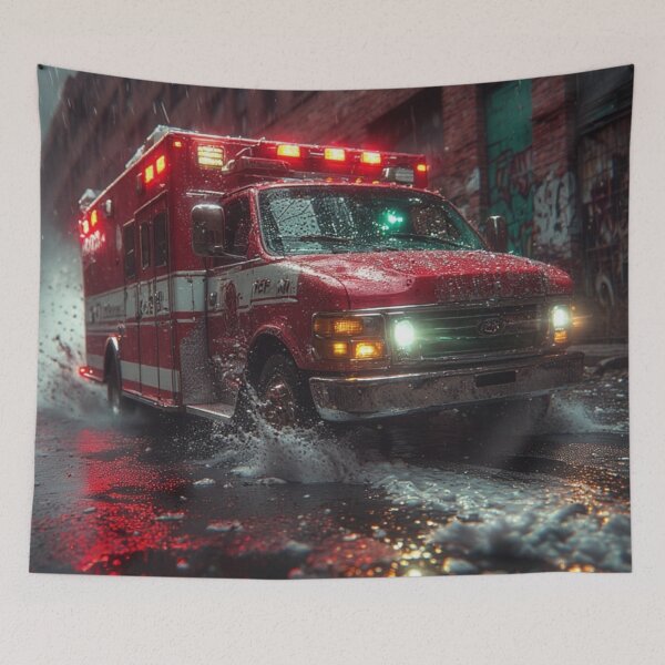 Item preview, Neon Tempest: 1970s Ambulance in Electric Rainstorm designed and sold by David R Sawin The Architects Of Eden.