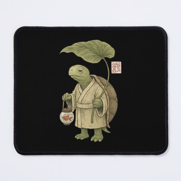 Item preview, Turtle Monk with Leaf Umbrella – Japanese Vintage Ink Watercolor T-Shirt designed and sold by DesignDoodleArt.