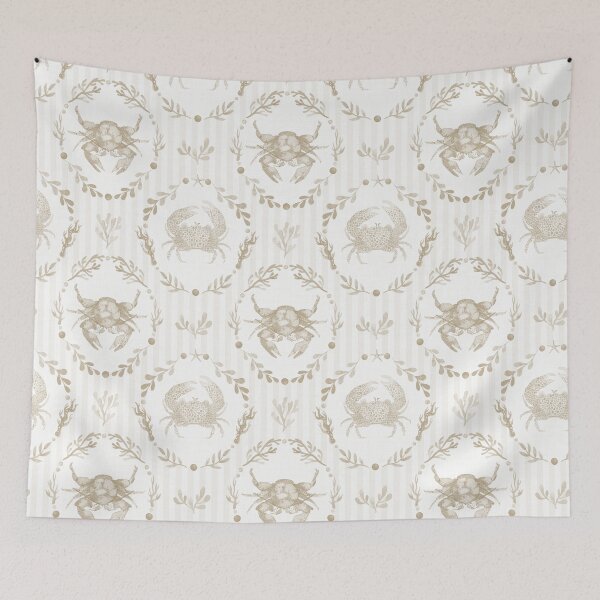 Item preview, Preppy Coastal Crab and Seaweed Pattern in Sandy Beige designed and sold by KConfetti.