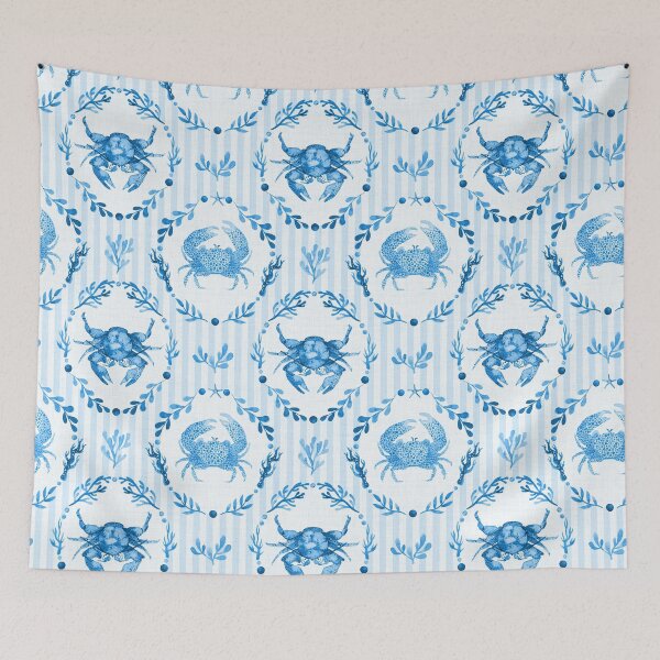 Item preview, Preppy Coastal Crab and Seaweed Pattern in Cornflower Blue designed and sold by KConfetti.