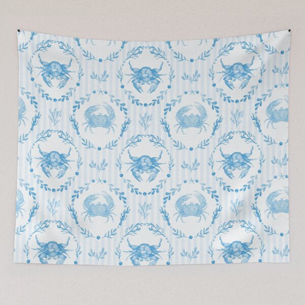Item preview, Preppy Coastal Crab and Seaweed Pattern in Light Cornflower Blue designed and sold by KConfetti.