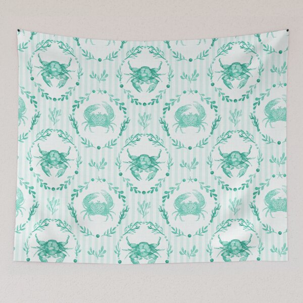 Item preview, Preppy Coastal Crab and Seaweed Pattern in Light Mint Green designed and sold by KConfetti.