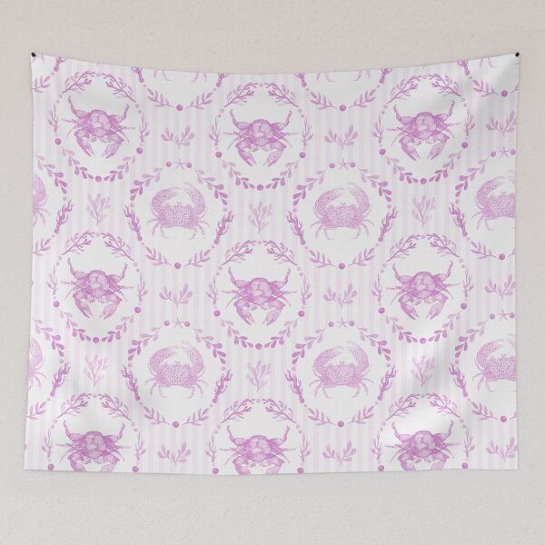 Item preview, Preppy Coastal Crab and Seaweed Pattern in Light Pink designed and sold by KConfetti.