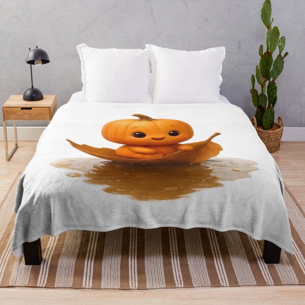 Item preview, Cute Pumpkin on Leaf Boat | Kawaii Whimsical Thanksgiving Fun Art designed and sold by Moons Studio.