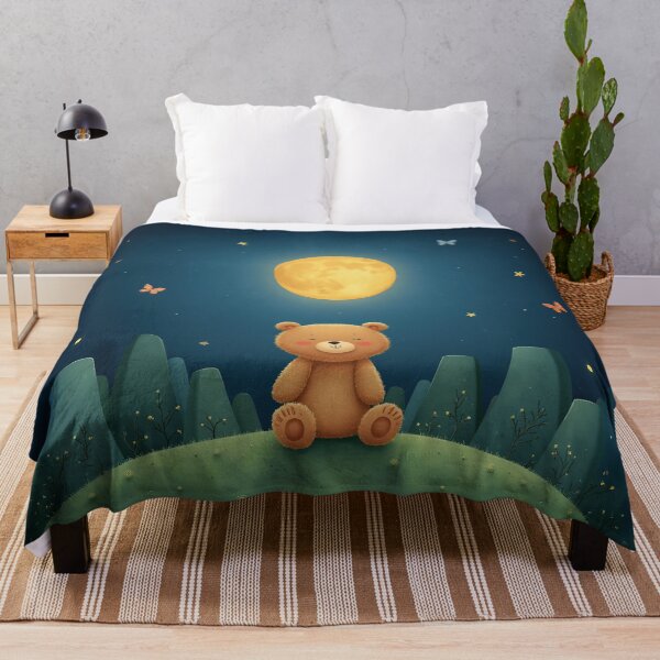 Item preview, Smiling Bear Under the Moon – Whimsical Night Scene, Gentle Animal Art Print designed and sold by Whimsical Hug.
