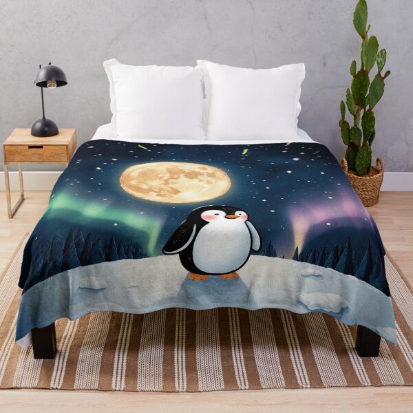 Item preview, Penguin Under the Moon – Whimsical Arctic Night, Aurora and Starlight Illustration designed and sold by Whimsical Hug.