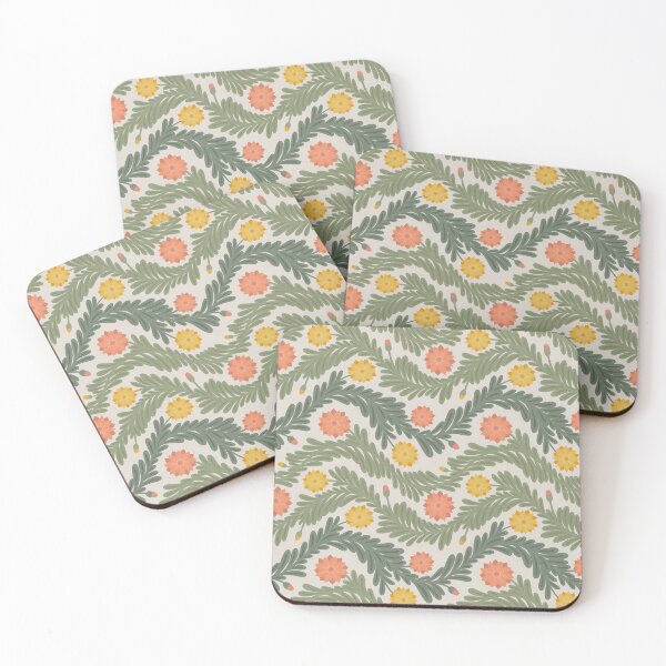 Item preview, Vintage chevron florals in saffron yellow coral orange and artichoke green designed and sold by Larissa Yeung Fung.