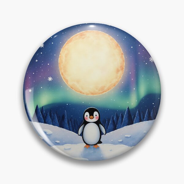 Item preview, Penguin’s Moonlit Glow – Whimsical Winter Night, Aurora Sky Illustration designed and sold by Whimsical Hug.