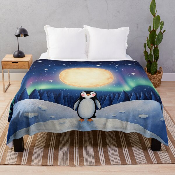 Item preview, Penguin’s Moonlit Glow – Whimsical Winter Night, Aurora Sky Illustration designed and sold by Whimsical Hug.