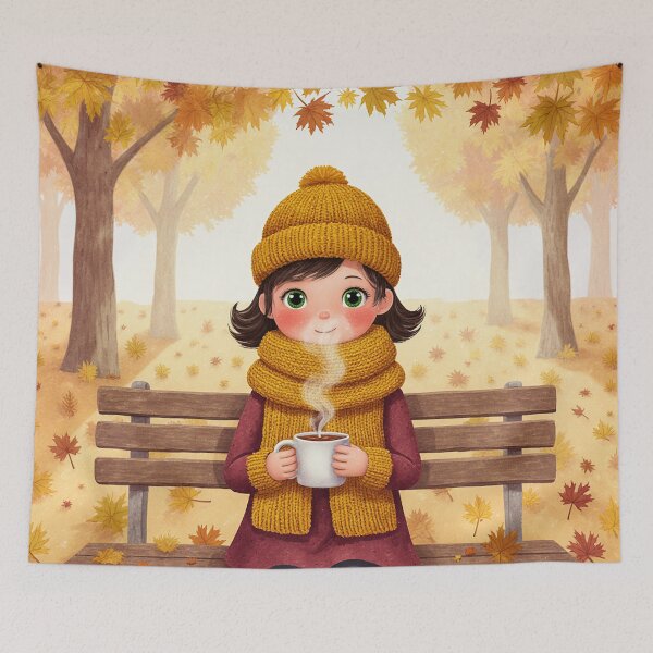 Item preview, Autumn Warmth – Cozy Girl with Hot Cocoa, Whimsical Fall Illustration designed and sold by Whimsical Hug.