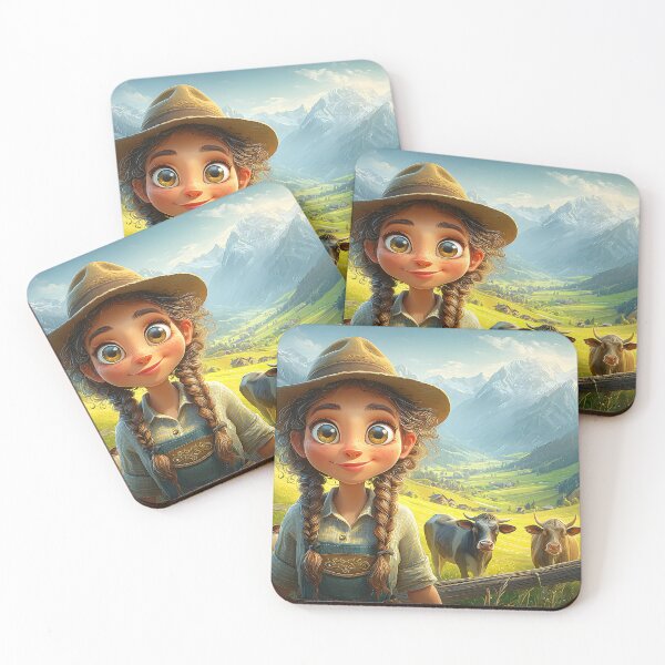 Item preview, Charming Girl on a Farm with Cows and Mountains designed and sold by Artessie.
