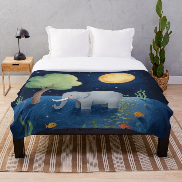 Item preview, Elephant’s Moonlit Swim – Whimsical Night River Scene, Gentle Animal Art designed and sold by Whimsical Hug.