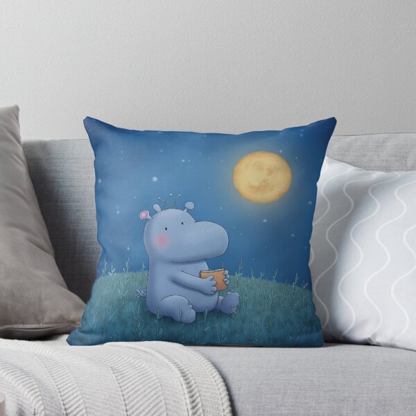 Item preview, Hippo’s Moonlight Reading – Whimsical Night Scene, Gentle Animal Art designed and sold by Whimsical Hug.
