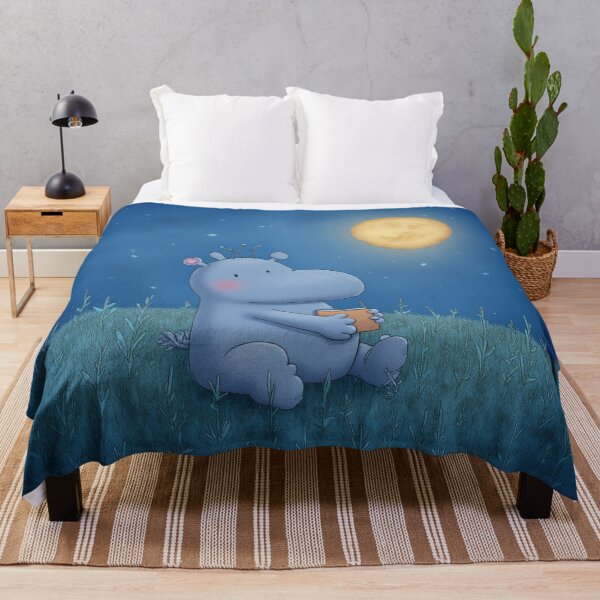 Item preview, Hippo’s Moonlight Reading – Whimsical Night Scene, Gentle Animal Art designed and sold by Whimsical Hug.