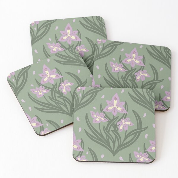Item preview, Vintage diamond florals in artichoke green and lilac purple designed and sold by Larissa Yeung Fung.