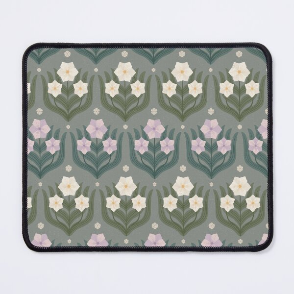 Item preview, Vintage hexagon florals in cream lavender lilac artichoke green and teal designed and sold by Larissa Yeung Fung.