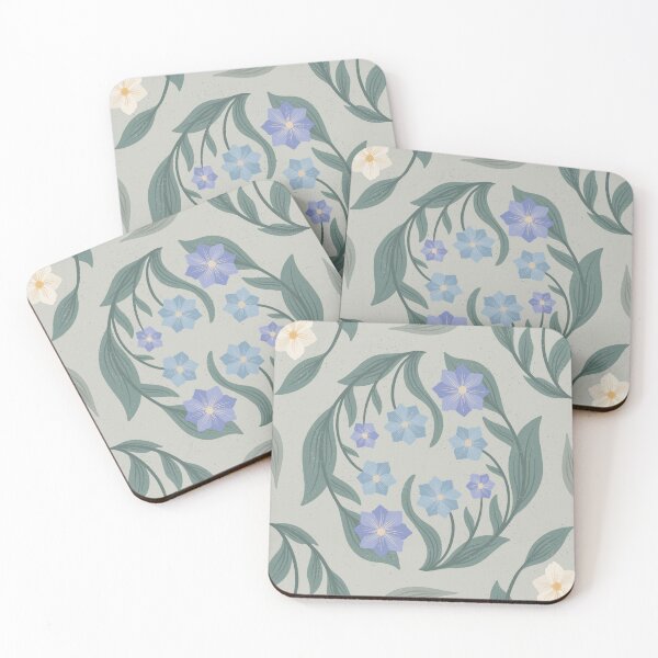 Item preview, Vintage octagon florals in cream lilac baby blue teal and grey designed and sold by Larissa Yeung Fung.
