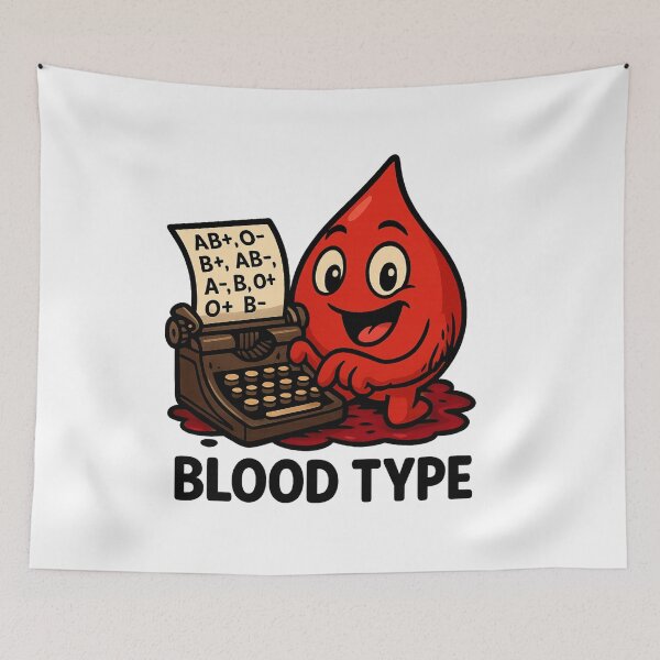 Item preview, Blood Type – Cute Cartoon Blood Drop with Typewriter designed and sold by HelpHaha.