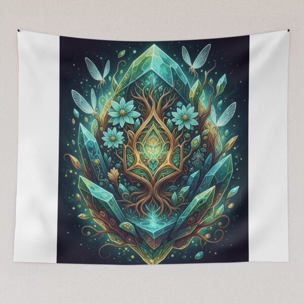 Item preview, Emerald Forest Gem" - Mystical Crystal Tree of Life with Spirit Fairies - Fantasy Nature Art designed and sold by MonaRose_Art.