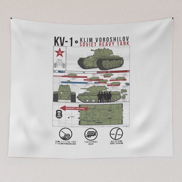 Item preview, Winter KV-1 Tank Infographic - Light Grey Technical Blueprint with Turret Evolution designed and sold by FAawRay.