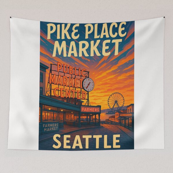 Item preview, Pike Place Market Seattle – Waterfront Sunset and Ferris Wheel designed and sold by Places On Earth.