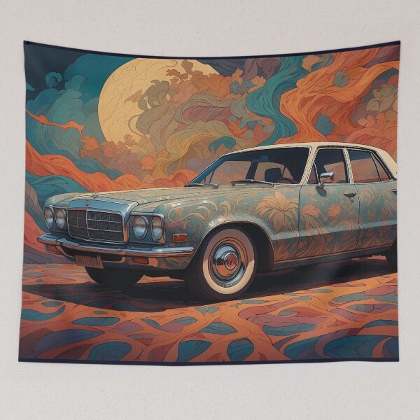 Item preview, Psychedelic Vintage Car Under the Moon designed and sold by KiraChie.