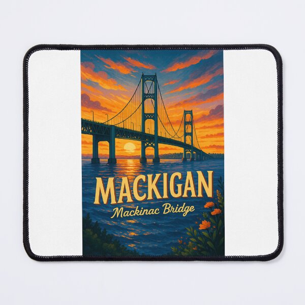 Item preview, Mackinac Bridge Michigan – Sunset Over the Straits designed and sold by Places On Earth.