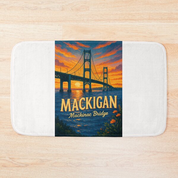 Item preview, Mackinac Bridge Michigan – Sunset Over the Straits designed and sold by Places On Earth.