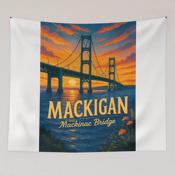 Item preview, Mackinac Bridge Michigan – Sunset Over the Straits designed and sold by Places On Earth.
