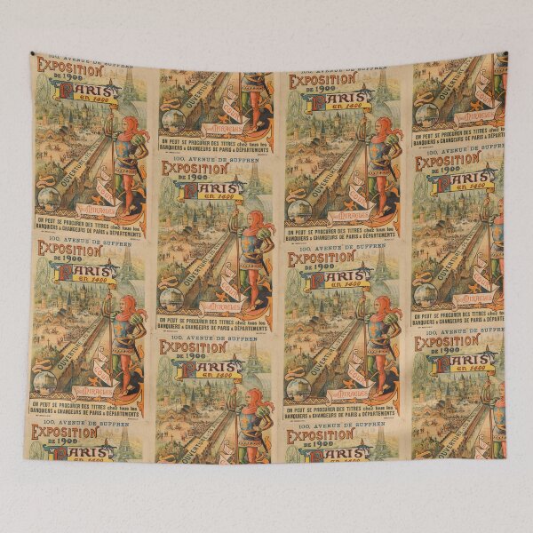 Item preview, Art Nouveau Poster | Paris En 1400 | Exposition de 1900 | Eiffel Tower | Medieval Knight & Vibrant Colors | April 25 1899 designed and sold by artofuniverse.