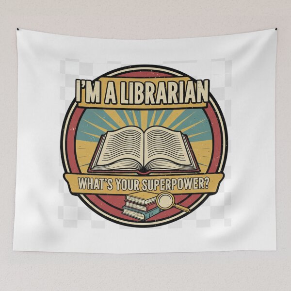 Item preview, Title: "Superpower" Librarian Gift - Funny Library Hero T-Shirt Sticker Mug - Vintage Comic Book School Librarian Tee designed and sold by kinany00.