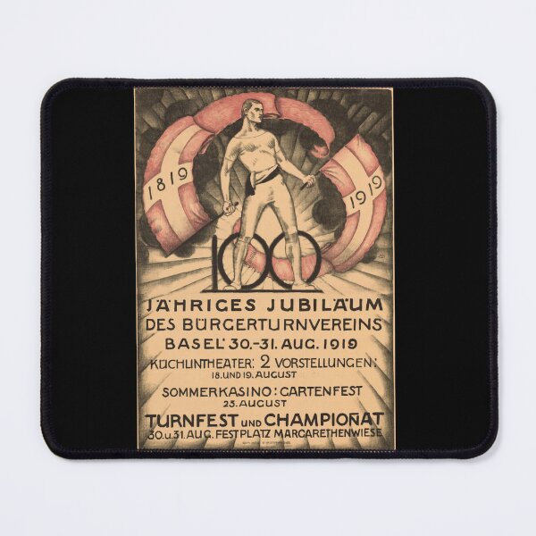 Item preview, Vintage Gymnastics Poster | 1919 Basel Bürgerturnverein Centennial | European Graphic Design | Strong Male Figure Art designed and sold by artofuniverse.