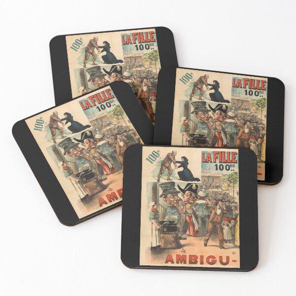Item preview, Vintage French Theatrical Poster Art | La Fille Play at Ambigu Theater | 19th Century Caricature & Vibrant Decor designed and sold by artofuniverse.