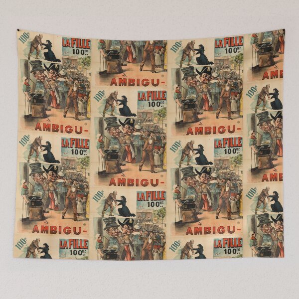 Item preview, Vintage French Theatrical Poster Art | La Fille Play at Ambigu Theater | 19th Century Caricature & Vibrant Decor designed and sold by artofuniverse.