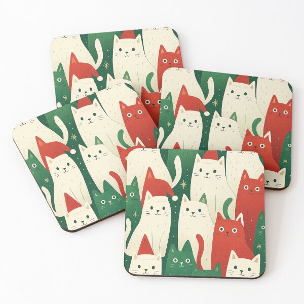 Item preview, Cute Christmas Cats Illustration – Festive Holiday Cat Pattern designed and sold by elgreko.