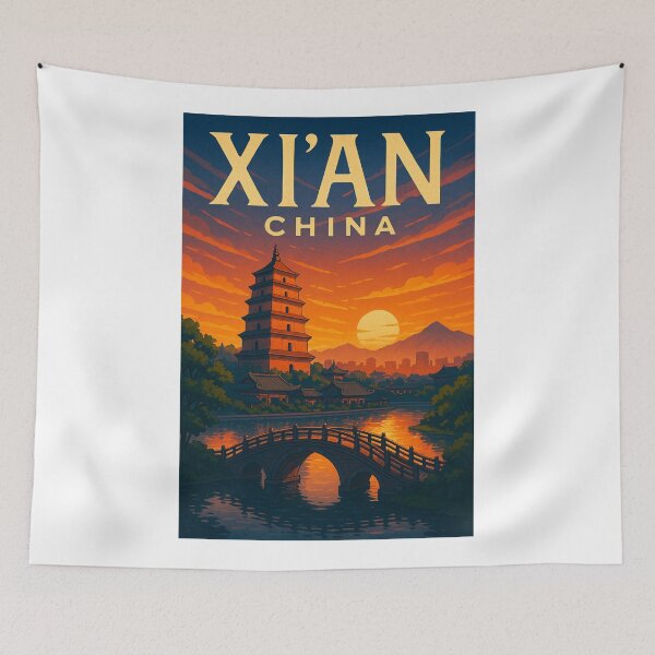 Item preview, Ancient Pagoda and Bridge at Sunset, Xi’an, China designed and sold by Aryabek.