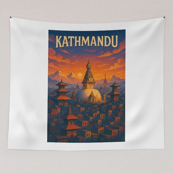 Item preview, Kathmandu Valley with Stupas and Himalayas, Nepal designed and sold by Aryabek.