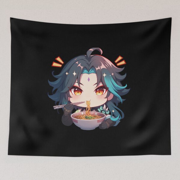 Item preview, Game Xiao Genshin Impact Chibi Boy Eating Spicy Ramen Anime designed and sold by Raslbazola.