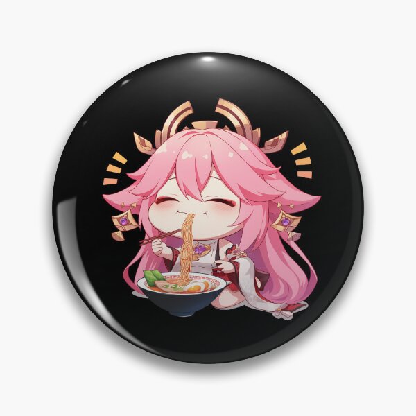Item preview, Yae Miko Cute Pink Fox Enjoying Ramen Genshin Impact Anime designed and sold by Raslbazola.