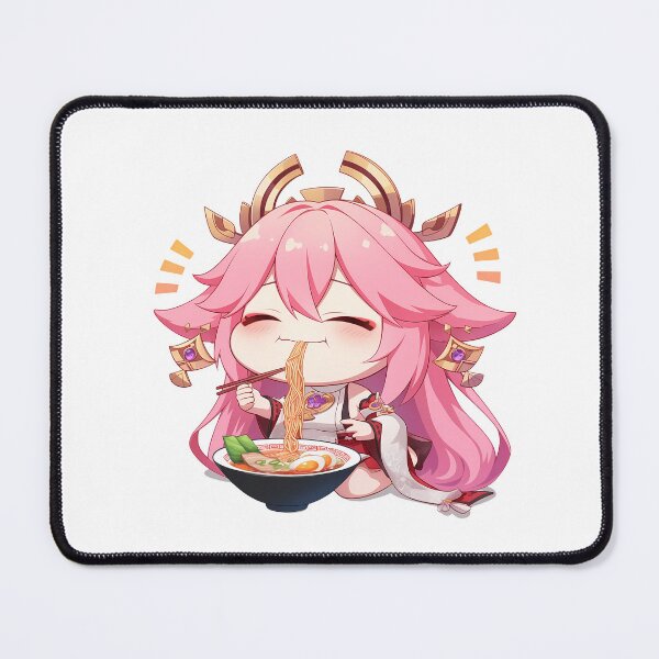 Item preview, Yae Miko Cute Pink Fox Enjoying Ramen Genshin Impact Anime designed and sold by Raslbazola.