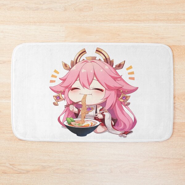 Item preview, Yae Miko Cute Pink Fox Enjoying Ramen Genshin Impact Anime designed and sold by Raslbazola.
