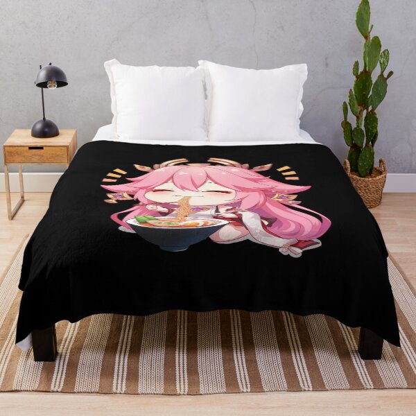 Item preview, Yae Miko Cute Pink Fox Enjoying Ramen Genshin Impact Anime designed and sold by Raslbazola.