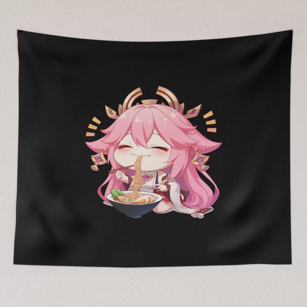 Item preview, Yae Miko Cute Pink Fox Enjoying Ramen Genshin Impact Anime designed and sold by Raslbazola.