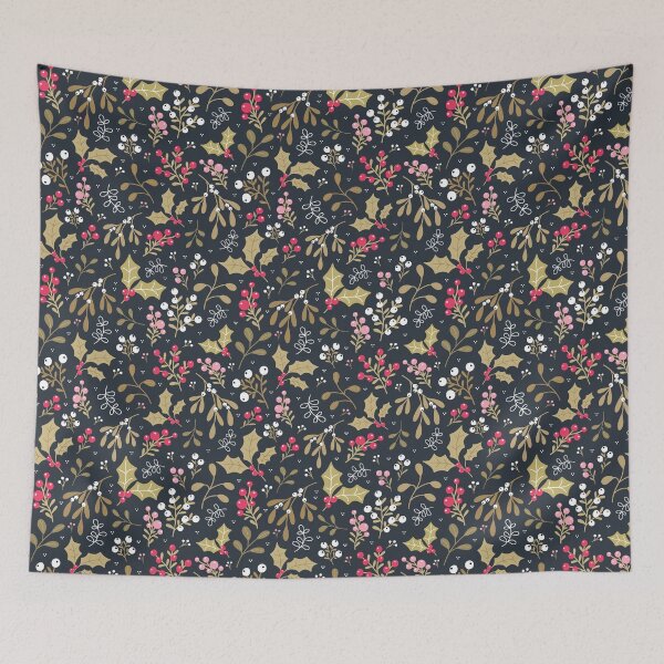 Item preview, Christmas winter festive holiday holly pink white berries mistletoe  designed and sold by Nicola-Rowe.