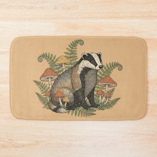 Item preview, Badger with Ferns and Woodland Mushrooms designed and sold by BirdsnStuff.