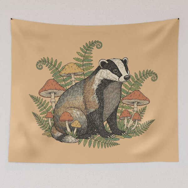 Item preview, Badger with Ferns and Woodland Mushrooms designed and sold by BirdsnStuff.