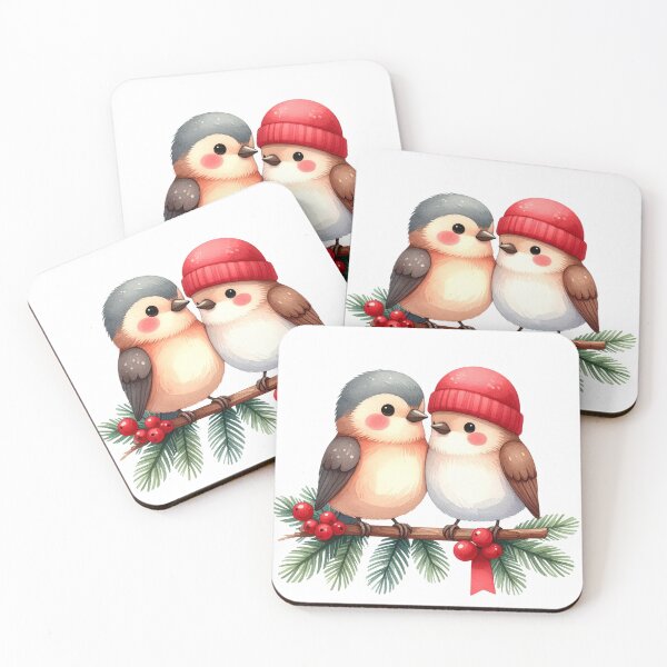 Item preview, Two Cute Watercolor Birds on Holly Berry Pine Branch designed and sold by takeng07.